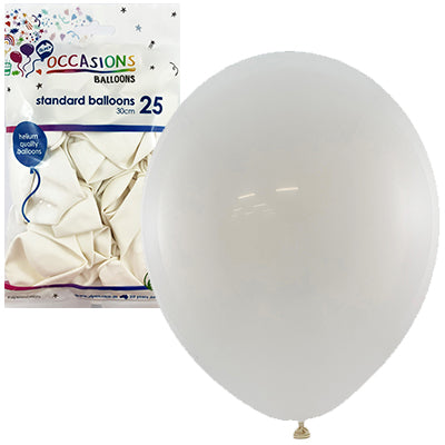 Buy Standard White Balloons 30cm 25pk at NIS Packaging & Party Supply Brisbane, Logan, Gold Coast, Sydney, Melbourne, Australia