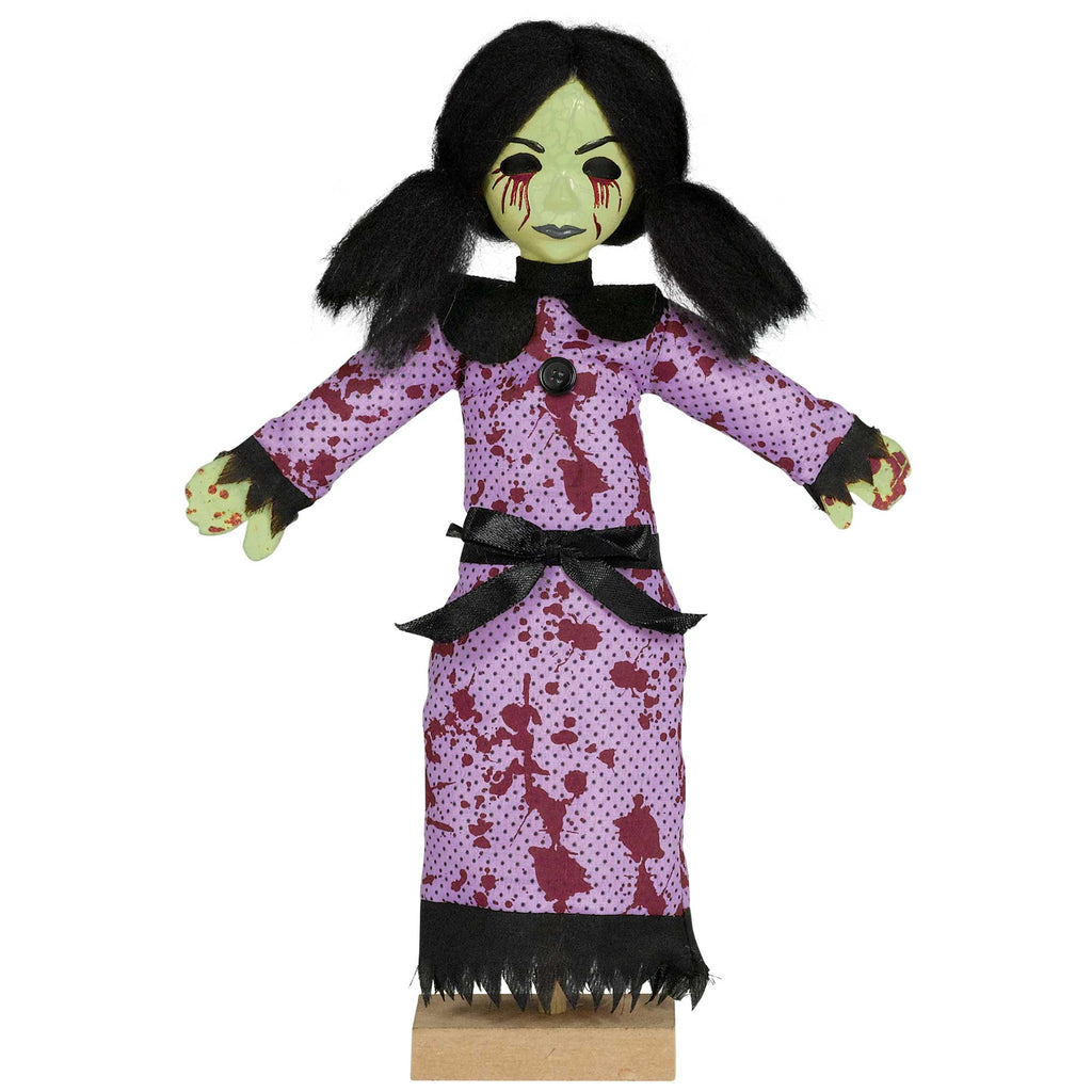 Standing Mini Creepy Girl Prop Decoration Fabric & Wooden Base NIS Traders