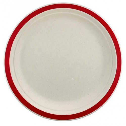 Sugarcane Lunch Plates 180mm Red Edge 10pk NIS Traders
