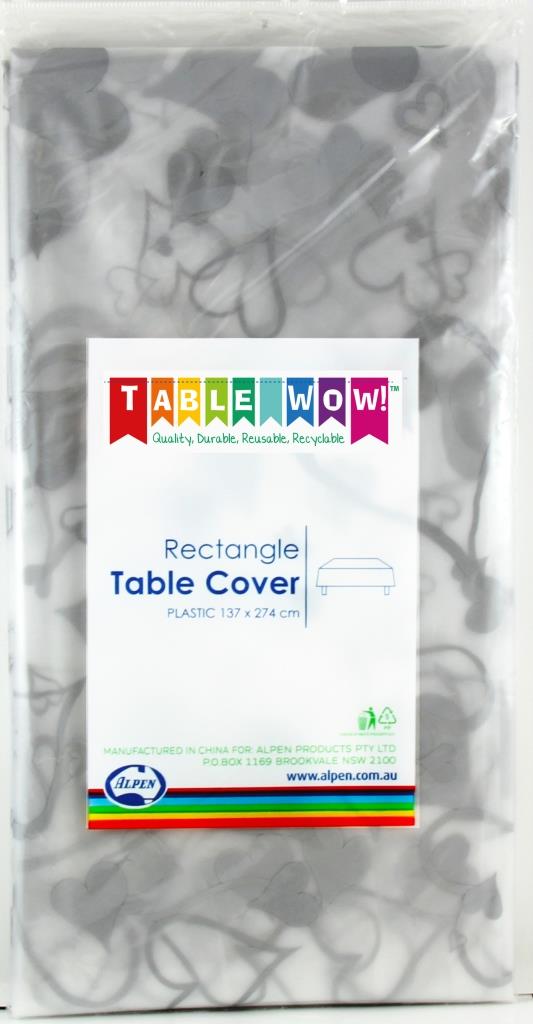 Buy Table Cloth Rectangle Silver Heart at NIS Packaging & Party Supply Brisbane, Logan, Gold Coast, Sydney, Melbourne, Australia