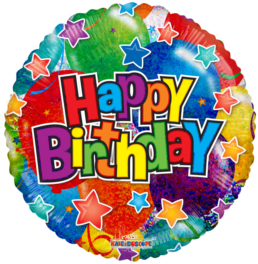 Buy FBAL.18" BDAY BALLOONS HOLO.Birthday Balloons Holo. Foil Round at NIS Packaging & Party Supply Brisbane, Logan, Gold Coast, Sydney, Melbourne, Australia