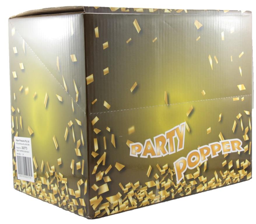 Buy Twist Poppers 20cm Gold (Gold Foil Confetti) at NIS Packaging & Party Supply Brisbane, Logan, Gold Coast, Sydney, Melbourne, Australia
